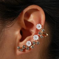 E1564 - Hollow Diamond Floral Clip Earrings