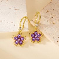 E1600 - Purple Floral Drop Earrings