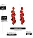 E1640 - Red Rose Petal Long Tassel Earrings
