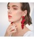 E1640 - Red Rose Petal Long Tassel Earrings