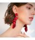 E1640 - Red Rose Petal Long Tassel Earrings