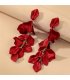 E1640 - Red Rose Petal Long Tassel Earrings