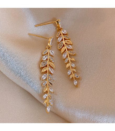 E1645 - Wheat Leaf Diamond Metal Tassel Earrings