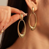 E1646 - Retro Metallic Hollow Oval Earrings