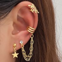 E1658 - Golden Leaf Cut Clip Earrings