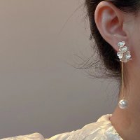 E1727 - Korean Style Pearl Tassel Earrings