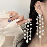 E1736 - European Style Long Pearl Tassel Earrings 