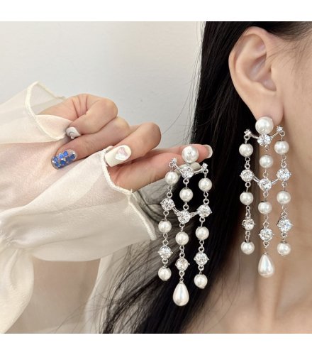 E1736 - European Style Long Pearl Tassel Earrings 