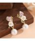 E1739 - Oil-Drip Flower Pearl Pendant Earrings