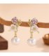 E1739 - Oil-Drip Flower Pearl Pendant Earrings