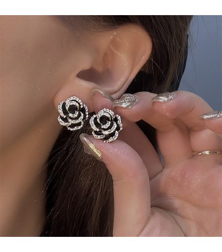 E1747 - Black Camellia Earrings for Women