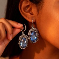 E1752 - Blue Gemstone Retro Earrings