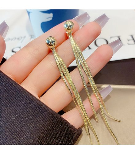 XE141 - Long Drop Golden Tassel Earrings