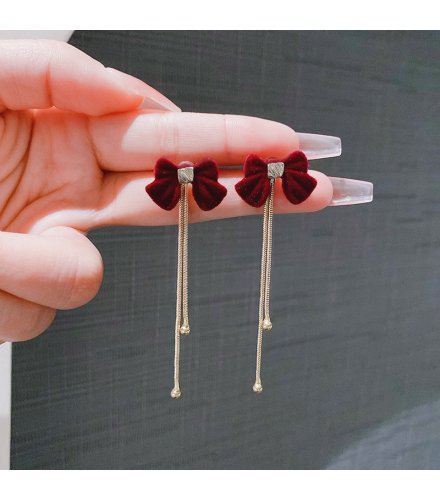 XE158 - Red Butterfly Bow Drop Earrings