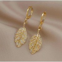 XE189 - Golden Drop Leaf Earrings