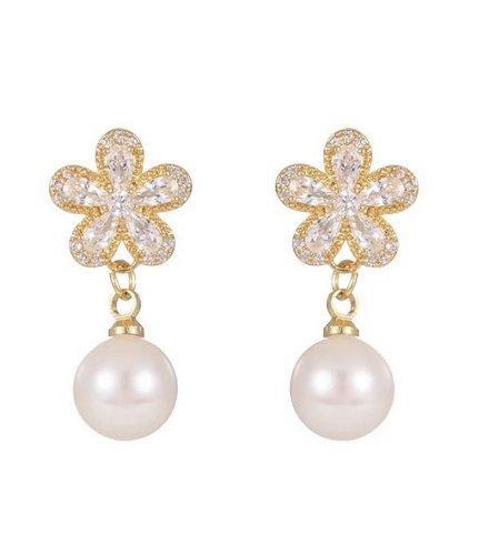 XE222 - Floral Drop Pearl Earrings