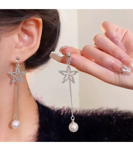 XE227 - Silver Star Drop Earrings