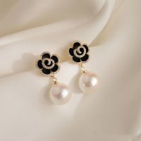 XE231 - Black Floral Drop Earrings
