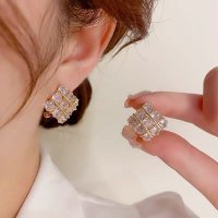 XE266 - Square Golden Stud Earrings