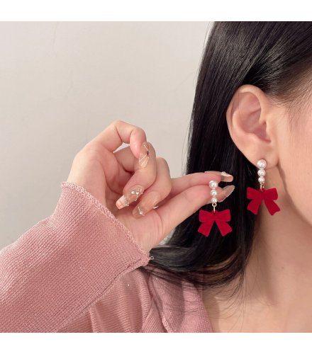 XE272 - Pearl Bowknot Drop Earrings