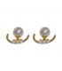 XE317 - Curved silver needle diamond pearl Earrings