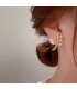 XE317 - Curved silver needle diamond pearl Earrings