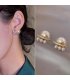 XE317 - Curved silver needle diamond pearl Earrings