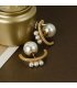 XE317 - Curved silver needle diamond pearl Earrings