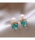 XE320 - Ocean Blue Crystal Sugar Cube Pearl Earrings 