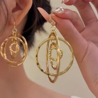 XE323 - Round Threaded Multi-Layer Pendant Hoop Earrings