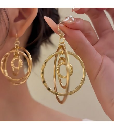 XE323 - Round Threaded Multi-Layer Pendant Hoop Earrings