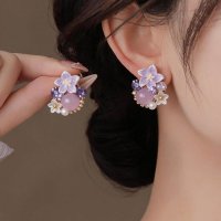 XE332 - Purple Flower Earrings for Women