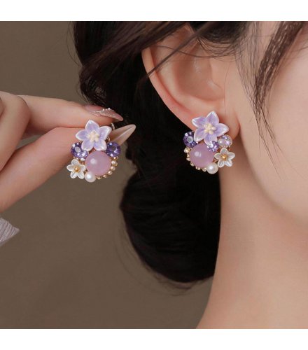 XE332 - Purple Flower Earrings for Women