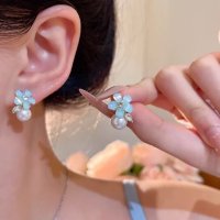 XE335 - Fairy Blue Flower Pearl Earrings for Women