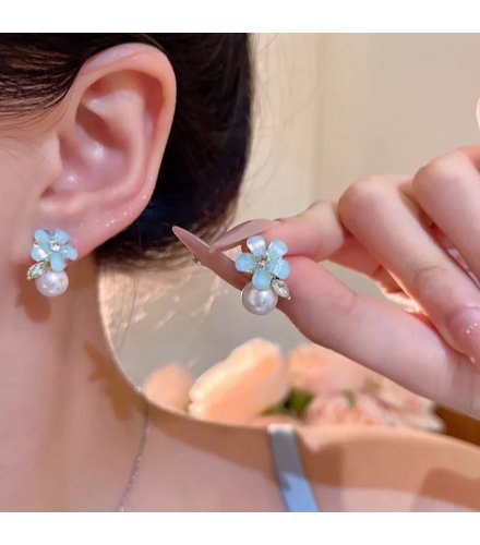 XE335 - Fairy Blue Flower Pearl Earrings for Women