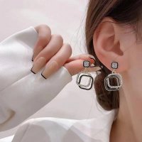 XE338 - Diamond Geometric Box Earrings