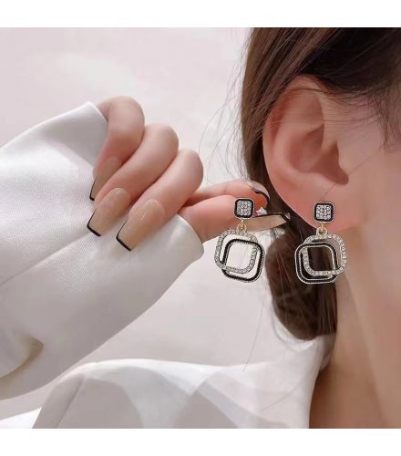 XE338 - Diamond Geometric Box Earrings