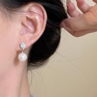 XE341 - Silver Needle Pearl Earrings