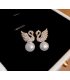 XE344 - Korean Style Diamond Swan Pearl Earrings