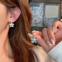 XE359 - Sparkling Zircon Crystal Flower Pearl Earrings for Women