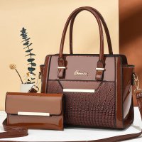 H1830 - Premium Brown 2pc Elegant Handbag Set