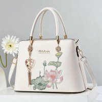 H1845 - Elegant Lotus Embossed White Handbag