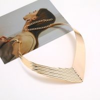 N2690 - V Collar Metal Textured Necklace