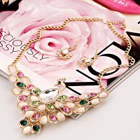 N2693 - Colorful Gem Diamond Peacock Necklace