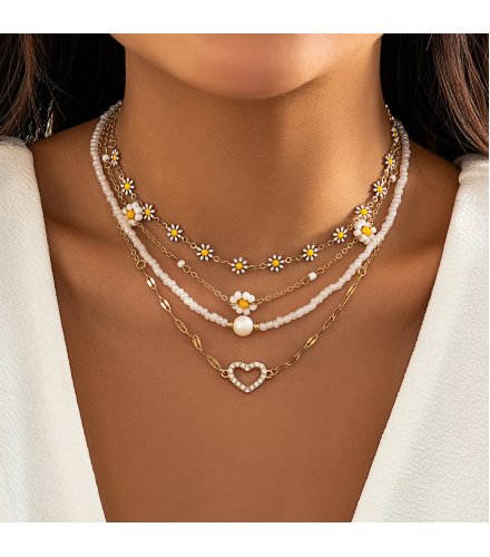 N2696 - Fashion Pearl Daisy Necklace Set