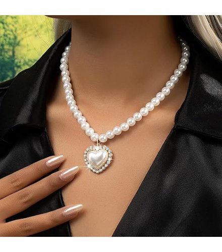N2707 - Beaded Heart Pearl Pendant Necklace N2707 - Beaded Heart Pearl Pendant Necklace