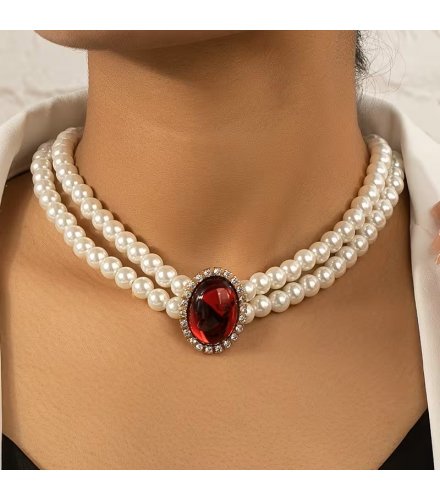 N2708 - Multi-Layer Gemstone Pearl Necklace