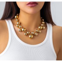 N2733 - Creative round beads imitation pearl tassel necklace