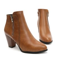 SH328 - Hollow High Heeled Brown Ankle Boots