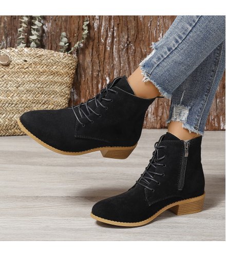 SH372 - Retro suede square heel short boots